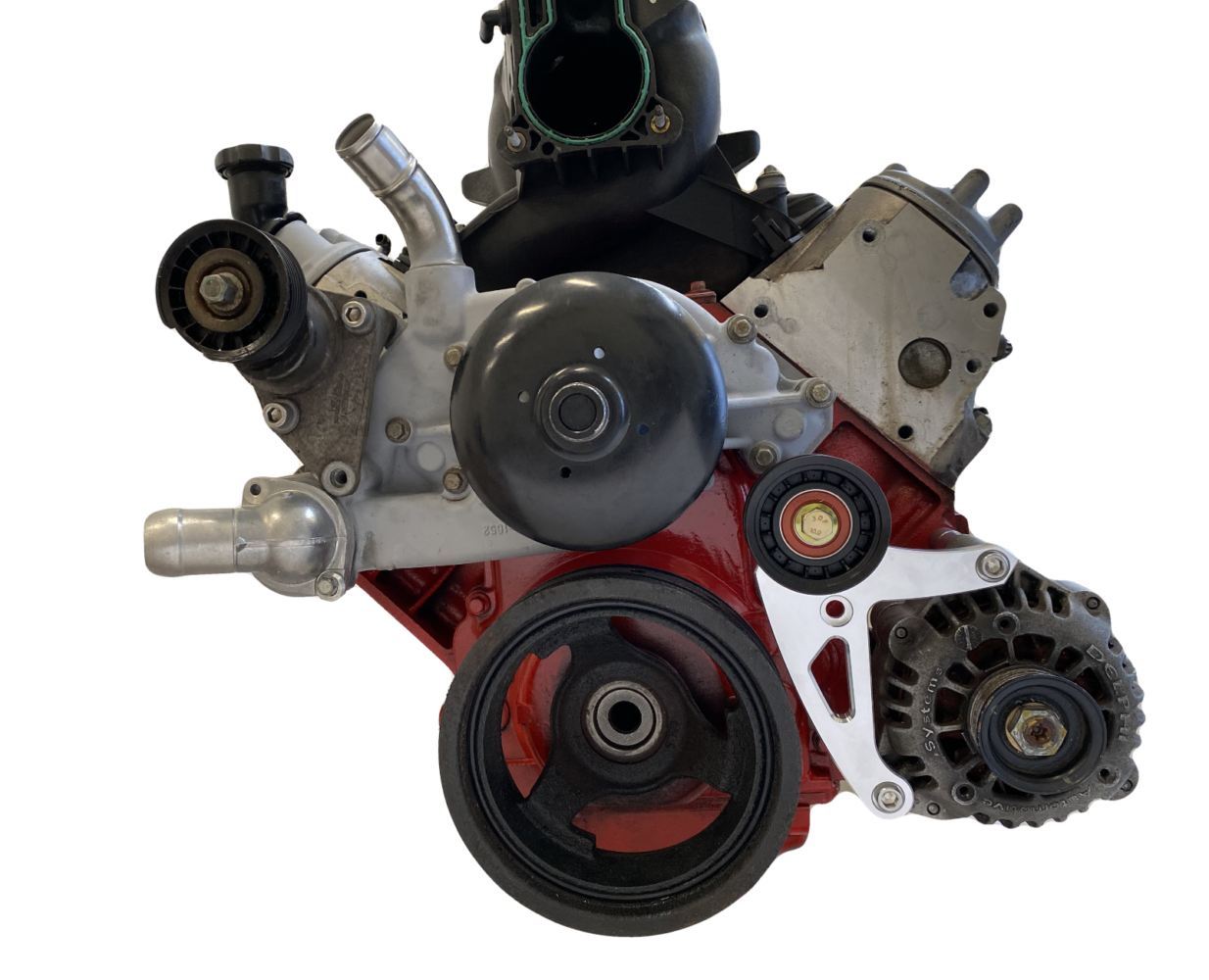 ICT Billet LS Low Mount Alternator Bracket – For Electric Water Pump, Tensioner Included – Fits Truck, LSX Swap – Natural Finish