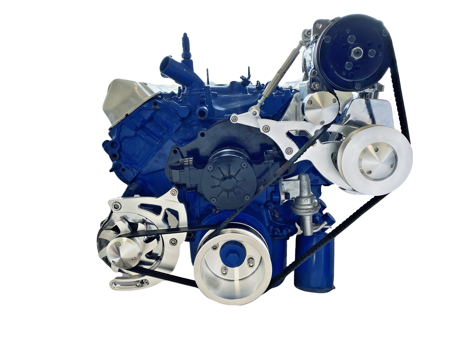 Big Block Ford Serpentine Pulley Conversion Kit With Power Steering - Polished Billet Aluminum For 429/460 BBF
